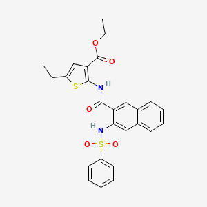 molecular formula C26H24N2O5S2 B11686716 Ethyl 5-ethyl-2-[({3-[(phenylsulfonyl)amino]naphthalen-2-yl}carbonyl)amino]thiophene-3-carboxylate 