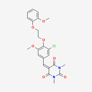 molecular formula C23H23ClN2O7 B11686728 5-({3-Chloro-5-methoxy-4-[2-(2-methoxyphenoxy)ethoxy]phenyl}methylidene)-1,3-dimethyl-1,3-diazinane-2,4,6-trione 