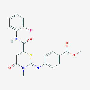 molecular formula C20H18FN3O4S B11686776 methyl 4-({(2Z)-6-[(2-fluorophenyl)carbamoyl]-3-methyl-4-oxo-1,3-thiazinan-2-ylidene}amino)benzoate 