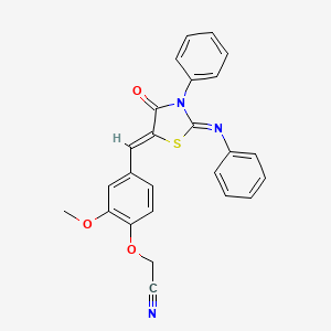 molecular formula C25H19N3O3S B11686777 (2-methoxy-4-{(Z)-[(2Z)-4-oxo-3-phenyl-2-(phenylimino)-1,3-thiazolidin-5-ylidene]methyl}phenoxy)acetonitrile 