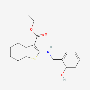 molecular formula C18H21NO3S B11686790 Ethyl 2-[(2-hydroxybenzyl)amino]-4,5,6,7-tetrahydro-1-benzothiophene-3-carboxylate 