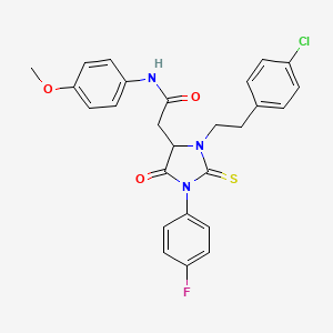 2-[3-[2-(4-chlorophenyl)ethyl]-1-(4-fluorophenyl)-5-oxo-2-thioxoimidazolidin-4-yl]-N-(4-methoxyphenyl)acetamide