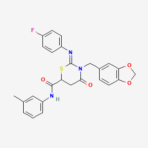 molecular formula C26H22FN3O4S B11686850 (2Z)-3-(1,3-benzodioxol-5-ylmethyl)-2-[(4-fluorophenyl)imino]-N-(3-methylphenyl)-4-oxo-1,3-thiazinane-6-carboxamide 