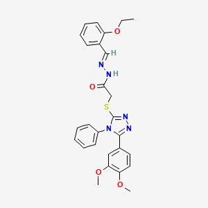 molecular formula C27H27N5O4S B11686876 2-{[5-(3,4-dimethoxyphenyl)-4-phenyl-4H-1,2,4-triazol-3-yl]sulfanyl}-N'-[(E)-(2-ethoxyphenyl)methylidene]acetohydrazide 