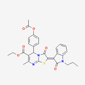 ethyl (2Z)-5-[4-(acetyloxy)phenyl]-7-methyl-3-oxo-2-(2-oxo-1-propyl-1,2-dihydro-3H-indol-3-ylidene)-2,3-dihydro-5H-[1,3]thiazolo[3,2-a]pyrimidine-6-carboxylate