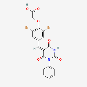 {2,6-dibromo-4-[(E)-(2,4,6-trioxo-1-phenyltetrahydropyrimidin-5(2H)-ylidene)methyl]phenoxy}acetic acid