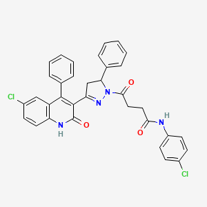 molecular formula C34H26Cl2N4O3 B11686886 4-[3-(6-chloro-2-oxo-4-phenyl-1,2-dihydroquinolin-3-yl)-5-phenyl-4,5-dihydro-1H-pyrazol-1-yl]-N-(4-chlorophenyl)-4-oxobutanamide 