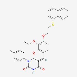 (5Z)-5-{3-ethoxy-4-[2-(naphthalen-1-ylsulfanyl)ethoxy]benzylidene}-1-(4-methylphenyl)pyrimidine-2,4,6(1H,3H,5H)-trione