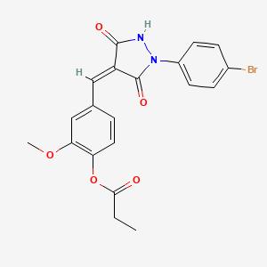 molecular formula C20H17BrN2O5 B11686930 4-{(Z)-[1-(4-bromophenyl)-3,5-dioxopyrazolidin-4-ylidene]methyl}-2-methoxyphenyl propanoate 