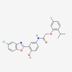 molecular formula C25H23ClN2O4 B11686943 N-[3-(5-chloro-1,3-benzoxazol-2-yl)-4-hydroxyphenyl]-2-[5-methyl-2-(propan-2-yl)phenoxy]acetamide 