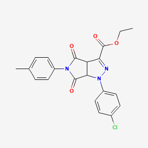 molecular formula C21H18ClN3O4 B11686988 Ethyl 1-(4-chlorophenyl)-5-(4-methylphenyl)-4,6-dioxo-1,3a,4,5,6,6a-hexahydropyrrolo[3,4-c]pyrazole-3-carboxylate 