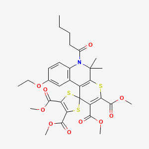 molecular formula C31H35NO10S3 B11687024 Tetramethyl 9'-ethoxy-5',5'-dimethyl-6'-pentanoyl-5',6'-dihydrospiro[1,3-dithiole-2,1'-thiopyrano[2,3-c]quinoline]-2',3',4,5-tetracarboxylate 