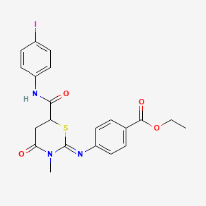 molecular formula C21H20IN3O4S B11687027 Ethyl 4-{[(2E)-6-[(4-iodophenyl)carbamoyl]-3-methyl-4-oxo-1,3-thiazinan-2-ylidene]amino}benzoate 