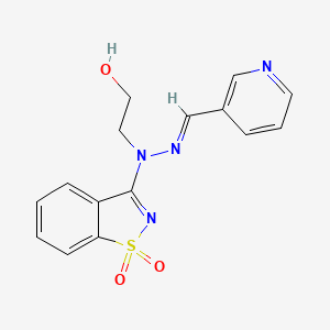 molecular formula C15H14N4O3S B11687037 2-[(2E)-1-(1,1-dioxido-1,2-benzothiazol-3-yl)-2-(pyridin-3-ylmethylidene)hydrazinyl]ethanol 