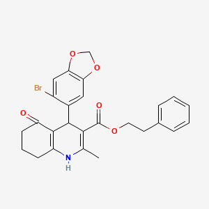 molecular formula C26H24BrNO5 B11687073 2-Phenylethyl 4-(6-bromo-1,3-benzodioxol-5-yl)-2-methyl-5-oxo-1,4,5,6,7,8-hexahydroquinoline-3-carboxylate 