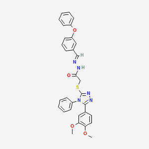 molecular formula C31H27N5O4S B11687074 2-{[5-(3,4-dimethoxyphenyl)-4-phenyl-4H-1,2,4-triazol-3-yl]sulfanyl}-N'-[(E)-(3-phenoxyphenyl)methylidene]acetohydrazide 