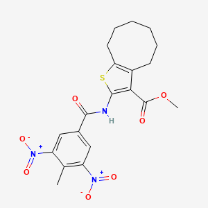 molecular formula C20H21N3O7S B11687190 Methyl 2-{[(4-methyl-3,5-dinitrophenyl)carbonyl]amino}-4,5,6,7,8,9-hexahydrocycloocta[b]thiophene-3-carboxylate 