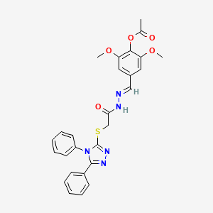 molecular formula C27H25N5O5S B11687228 4-[(E)-({[(4,5-Diphenyl-4H-1,2,4-triazol-3-YL)sulfanyl]acetyl}hydrazono)methyl]-2,6-dimethoxyphenyl acetate 