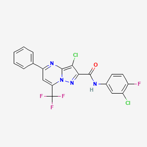 molecular formula C20H10Cl2F4N4O B11687235 3-chloro-N-(3-chloro-4-fluorophenyl)-5-phenyl-7-(trifluoromethyl)pyrazolo[1,5-a]pyrimidine-2-carboxamide 