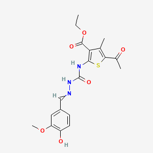 molecular formula C19H21N3O6S B11687258 Ethyl 5-acetyl-2-({[2-(4-hydroxy-3-methoxybenzylidene)hydrazinyl]carbonyl}amino)-4-methylthiophene-3-carboxylate 