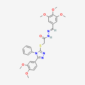 molecular formula C28H29N5O6S B11687262 2-{[5-(3,4-dimethoxyphenyl)-4-phenyl-4H-1,2,4-triazol-3-yl]sulfanyl}-N'-[(E)-(3,4,5-trimethoxyphenyl)methylidene]acetohydrazide 