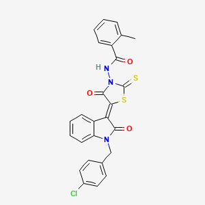 N-{(5Z)-5-[1-(4-chlorobenzyl)-2-oxo-1,2-dihydro-3H-indol-3-ylidene]-4-oxo-2-thioxo-1,3-thiazolidin-3-yl}-2-methylbenzamide