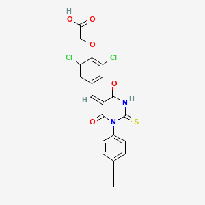 molecular formula C23H20Cl2N2O5S B11687284 (4-{(E)-[1-(4-tert-butylphenyl)-4,6-dioxo-2-sulfanyl-1,6-dihydropyrimidin-5(4H)-ylidene]methyl}-2,6-dichlorophenoxy)acetic acid 