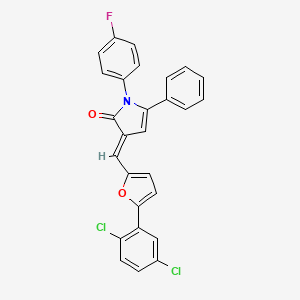 molecular formula C27H16Cl2FNO2 B11687298 (3E)-3-{[5-(2,5-dichlorophenyl)furan-2-yl]methylidene}-1-(4-fluorophenyl)-5-phenyl-1,3-dihydro-2H-pyrrol-2-one 