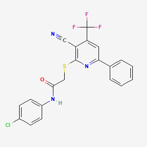 molecular formula C21H13ClF3N3OS B11687377 N-(4-chlorophenyl)-2-{[3-cyano-6-phenyl-4-(trifluoromethyl)pyridin-2-yl]sulfanyl}acetamide 