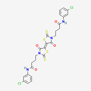 N-(3-Chlorophenyl)-4-{5-[(5E)-3-{3-[(3-chlorophenyl)carbamoyl]propyl}-4-oxo-2-sulfanylidene-1,3-thiazolidin-5-ylidene]-4-oxo-2-sulfanylidene-1,3-thiazolidin-3-YL}butanamide