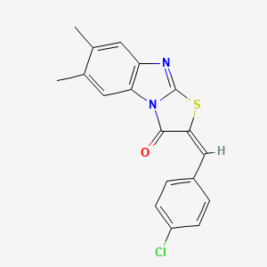 molecular formula C18H13ClN2OS B11687427 (2E)-2-(4-chlorobenzylidene)-6,7-dimethyl[1,3]thiazolo[3,2-a]benzimidazol-3(2H)-one 