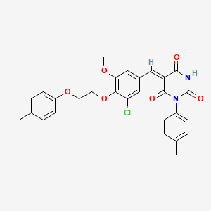 molecular formula C28H25ClN2O6 B11687489 (5Z)-5-{3-chloro-5-methoxy-4-[2-(4-methylphenoxy)ethoxy]benzylidene}-1-(4-methylphenyl)pyrimidine-2,4,6(1H,3H,5H)-trione 