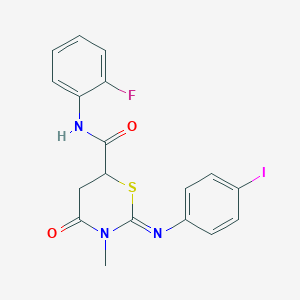 molecular formula C18H15FIN3O2S B11687523 (2Z)-N-(2-fluorophenyl)-2-[(4-iodophenyl)imino]-3-methyl-4-oxo-1,3-thiazinane-6-carboxamide 