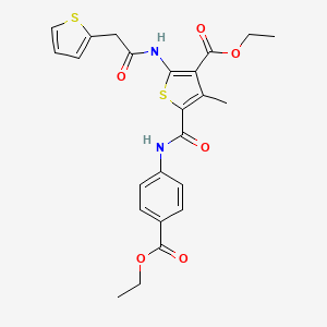 molecular formula C24H24N2O6S2 B11687563 Ethyl 5-{[4-(ethoxycarbonyl)phenyl]carbamoyl}-4-methyl-2-[(thiophen-2-ylacetyl)amino]thiophene-3-carboxylate 