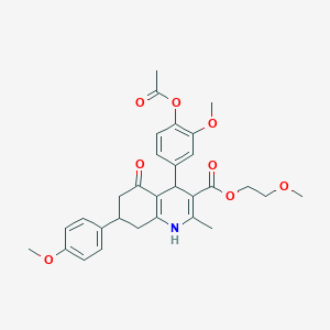 molecular formula C30H33NO8 B11687574 2-Methoxyethyl 4-[4-(acetyloxy)-3-methoxyphenyl]-7-(4-methoxyphenyl)-2-methyl-5-oxo-1,4,5,6,7,8-hexahydroquinoline-3-carboxylate 