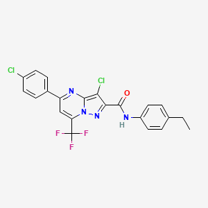 molecular formula C22H15Cl2F3N4O B11687647 3-chloro-5-(4-chlorophenyl)-N-(4-ethylphenyl)-7-(trifluoromethyl)pyrazolo[1,5-a]pyrimidine-2-carboxamide 