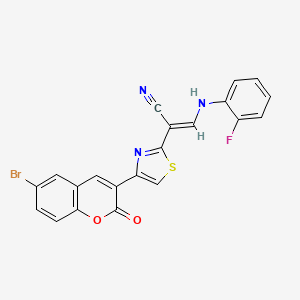 molecular formula C21H11BrFN3O2S B11687649 (2E)-2-[4-(6-bromo-2-oxo-2H-chromen-3-yl)-1,3-thiazol-2-yl]-3-[(2-fluorophenyl)amino]prop-2-enenitrile 