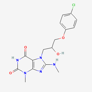 molecular formula C16H18ClN5O4 B11687670 7-(3-(4-chlorophenoxy)-2-hydroxypropyl)-3-methyl-8-(methylamino)-1H-purine-2,6(3H,7H)-dione 