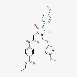 Ethyl 4-[({1-(4-methoxyphenyl)-3-[2-(4-methoxyphenyl)ethyl]-5-oxo-2-thioxoimidazolidin-4-yl}acetyl)amino]benzoate