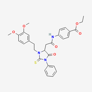 molecular formula C30H31N3O6S B11687739 Ethyl 4-[({3-[2-(3,4-dimethoxyphenyl)ethyl]-5-oxo-1-phenyl-2-thioxoimidazolidin-4-yl}acetyl)amino]benzoate 