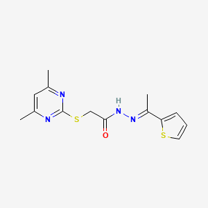 molecular formula C14H16N4OS2 B11687746 2-[(4,6-dimethylpyrimidin-2-yl)thio]-N'-[(1E)-1-thien-2-ylethylidene]acetohydrazide 