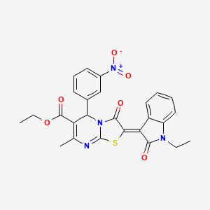 ethyl (2Z)-2-(1-ethyl-2-oxo-1,2-dihydro-3H-indol-3-ylidene)-7-methyl-5-(3-nitrophenyl)-3-oxo-2,3-dihydro-5H-[1,3]thiazolo[3,2-a]pyrimidine-6-carboxylate