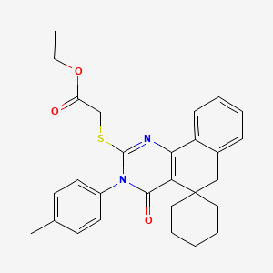 molecular formula C28H30N2O3S B11687750 ethyl {[3-(4-methylphenyl)-4-oxo-4,6-dihydro-3H-spiro[benzo[h]quinazoline-5,1'-cyclohexan]-2-yl]sulfanyl}acetate 