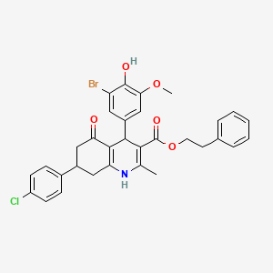 molecular formula C32H29BrClNO5 B11687756 2-Phenylethyl 4-(3-bromo-4-hydroxy-5-methoxyphenyl)-7-(4-chlorophenyl)-2-methyl-5-oxo-1,4,5,6,7,8-hexahydroquinoline-3-carboxylate 