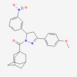 molecular formula C27H29N3O4 B11687765 [3-(4-methoxyphenyl)-5-(3-nitrophenyl)-4,5-dihydro-1H-pyrazol-1-yl](tricyclo[3.3.1.1~3,7~]dec-1-yl)methanone 