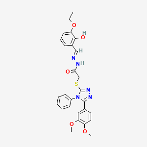 2-{[5-(3,4-dimethoxyphenyl)-4-phenyl-4H-1,2,4-triazol-3-yl]sulfanyl}-N'-[(E)-(3-ethoxy-2-hydroxyphenyl)methylidene]acetohydrazide