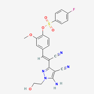 molecular formula C22H18FN5O5S B11687818 4-{(Z)-2-[5-amino-4-cyano-1-(2-hydroxyethyl)-1H-pyrazol-3-yl]-2-cyanoethenyl}-2-methoxyphenyl 4-fluorobenzenesulfonate 