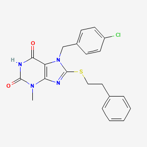 molecular formula C21H19ClN4O2S B11687822 7-(4-Chloro-benzyl)-3-methyl-8-phenethylsulfanyl-3,7-dihydro-purine-2,6-dione 