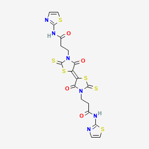 3-{4-Oxo-5-[(5E)-4-oxo-2-sulfanylidene-3-{2-[(1,3-thiazol-2-YL)carbamoyl]ethyl}-1,3-thiazolidin-5-ylidene]-2-sulfanylidene-1,3-thiazolidin-3-YL}-N-(1,3-thiazol-2-YL)propanamide