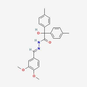 molecular formula C25H26N2O4 B11687843 N'-[(E)-(3,4-dimethoxyphenyl)methylidene]-2-hydroxy-2,2-bis(4-methylphenyl)acetohydrazide 